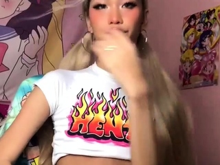 Blonde tranny shemale solo masturbation