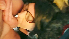 Caged sissy Tania gets her mouth used and pissed on by a fan