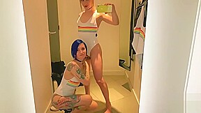 Two Sexy Shemale in Shop