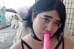 Lonely Tgirl Deepthroats A Dildo