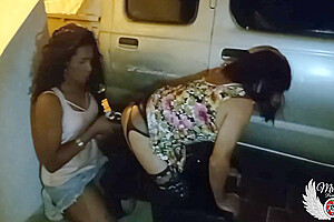 Outdoor Public Sex With 2 Trans And A Big Dildo In The Deep Ass, Exhibitionism On The Night Street 5 Min