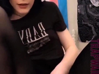 Shemale tranny enjoying solo masturbation
