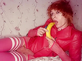Sexy Femboy Sucks A Banana.