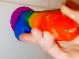 Rainbow Blowjob Horny Trans Queer Man Sucking Rainbow Dick Pov Dildo Very Spitty