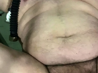 Tranny with big tits tugs on her big cock