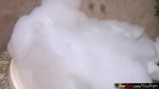 Beautiful ladyboy gets her small cock sucked and anal banged