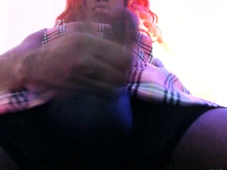 Tattood shemale tranny plays with ass during masturbation