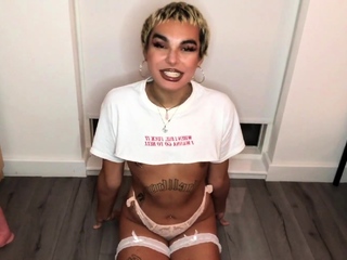 Big Tits Tranny Jerking her Big Hard Cock